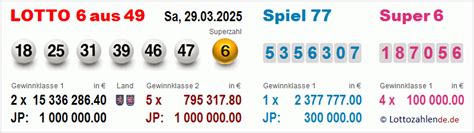 Lotto 6 aus 49 Zahlen, Quoten letzte 10 Ziehungen.